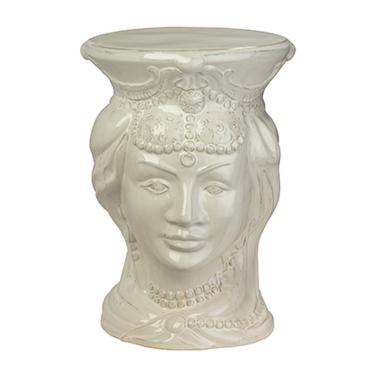 Sgabello Ceramica Testa Moro Regina Bianca cm.31x44 -461