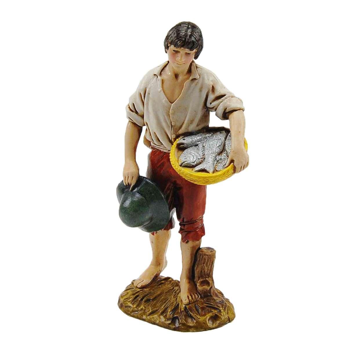 Statua cm.12 Pescatore con Cesta di Pesce | Moranduzzo
