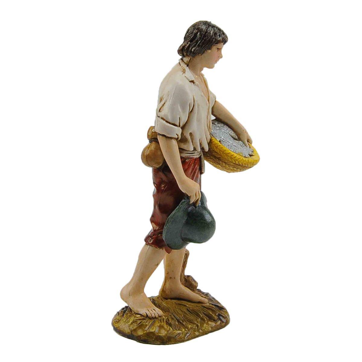 Statua cm.12 Pescatore con Cesta di Pesce | Moranduzzo