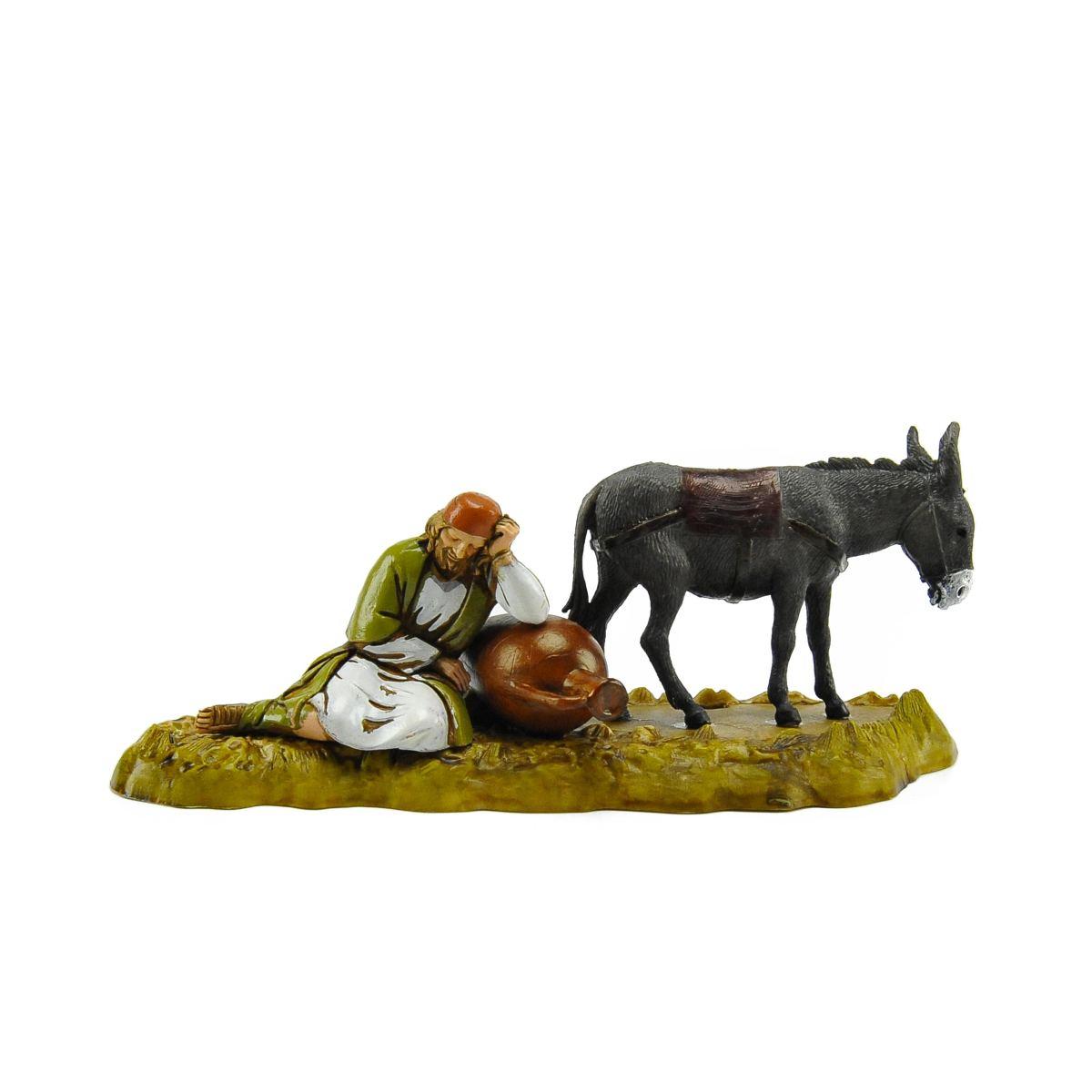 Statua cm.10 Pastore Vecchio con Asino | Moranduzzo