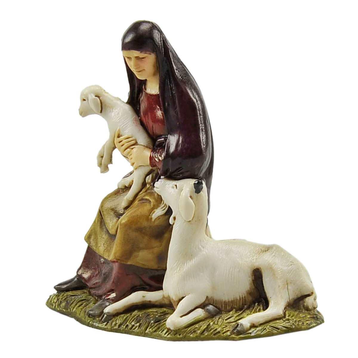 Statua cm.10 Donna Seduta con Capre | Moranduzzo