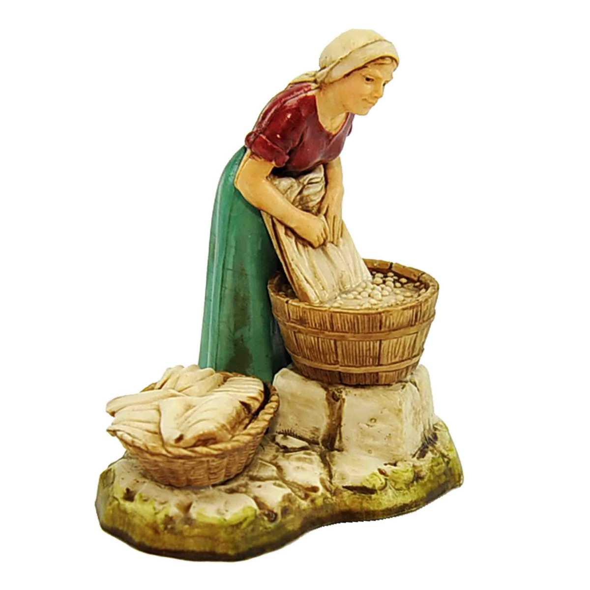 Statua cm.10 Donna Lavandaia con Catino e Cesta Panni | Moranduzzo