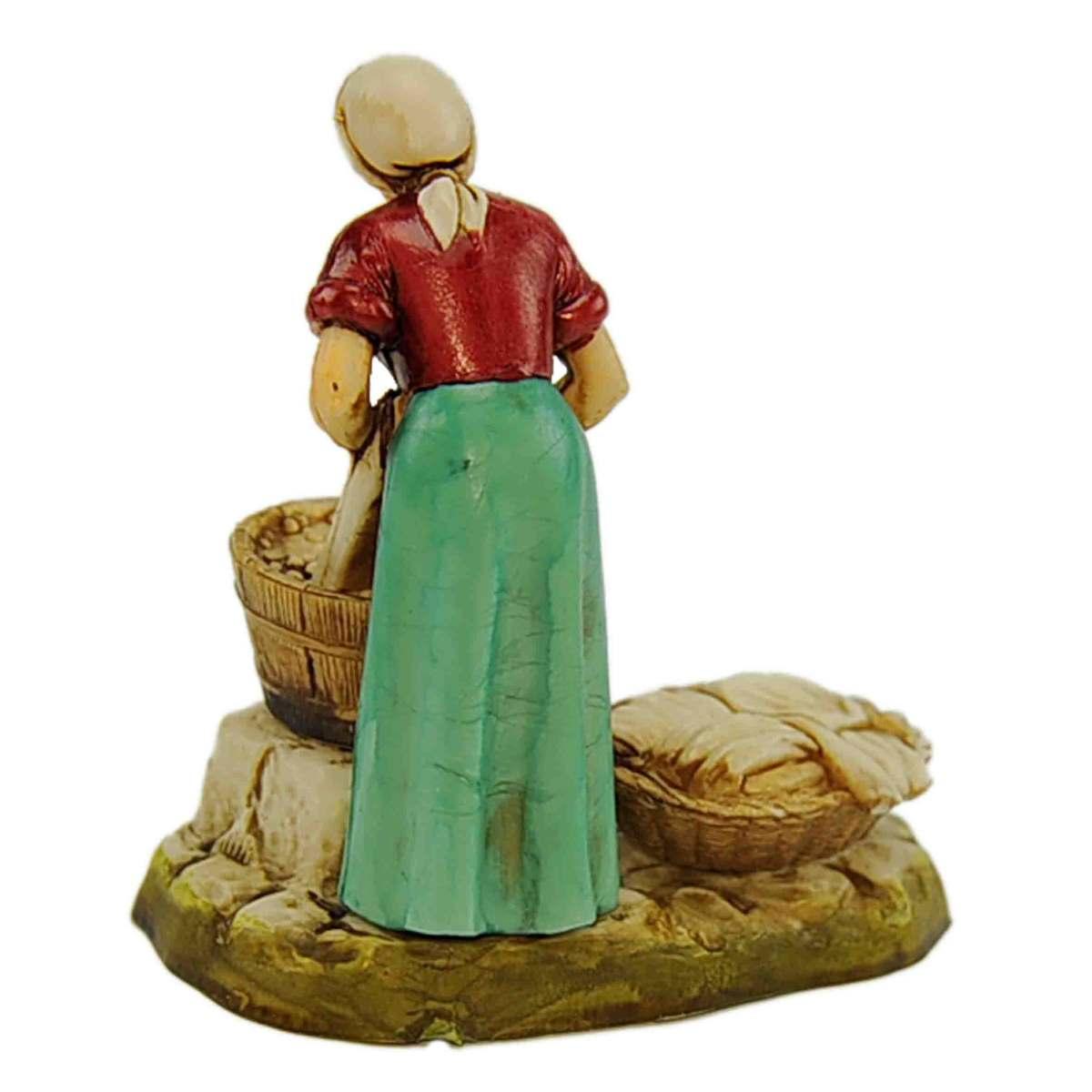 Statua cm.10 Donna Lavandaia con Catino e Cesta Panni | Moranduzzo