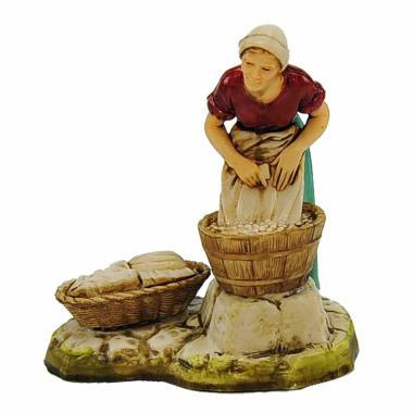 Statua cm.10 Donna Lavandaia con Catino e Cesta Panni | Moranduzzo