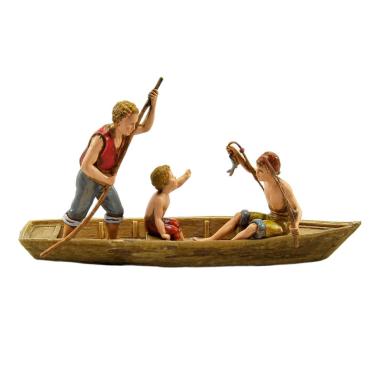 Statue - Pescatore in Barca con 2 Bambini cm.10 | Moranduzzo