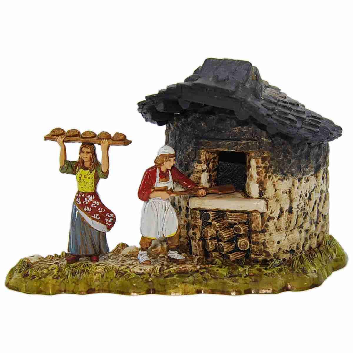 Statua presepe 6 cm fornaio e donna al forno