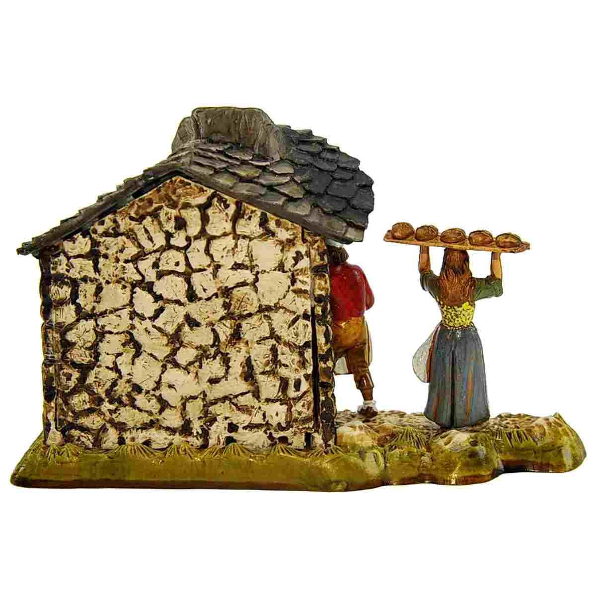 Statua presepe 6 cm fornaio e donna al forno