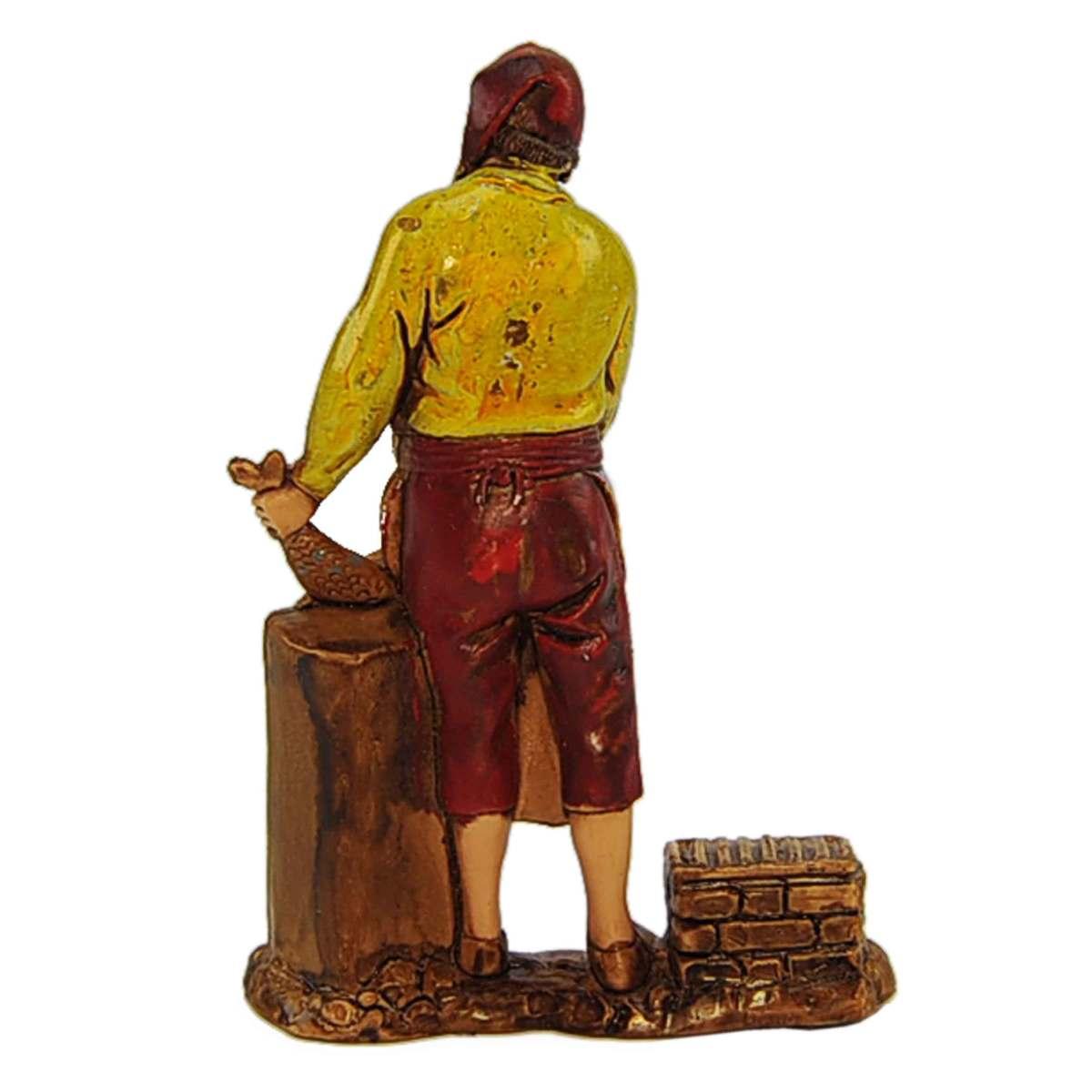 Statua presepe 8 cm pescivendolo con banco e pesce