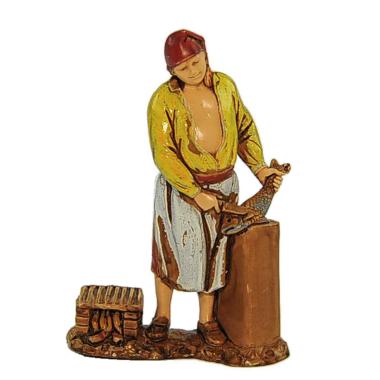 Statua presepe 8 cm pescivendolo con banco e pesce