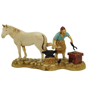 Statua cm.10 Maniscalco con Cavallo e Incudine | Moranduzzo