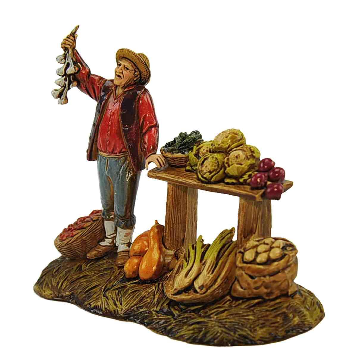 Statua cm.10 Fruttivendolo con Ceste e Bancarella |Moranduzzo