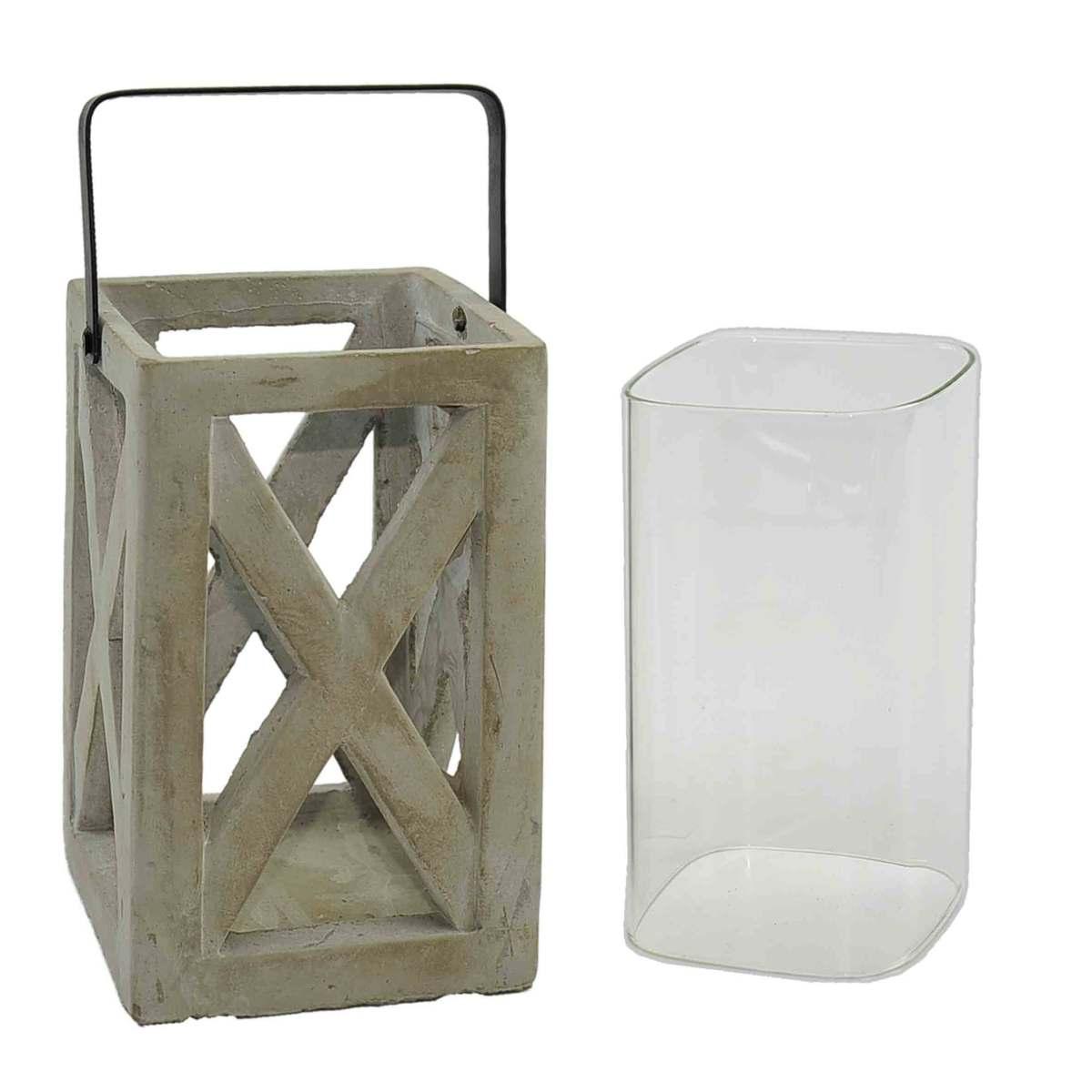 Lanterna Porta Candele Resina Minimal cm.13x13xh20 Ceramica Minimal Grigia