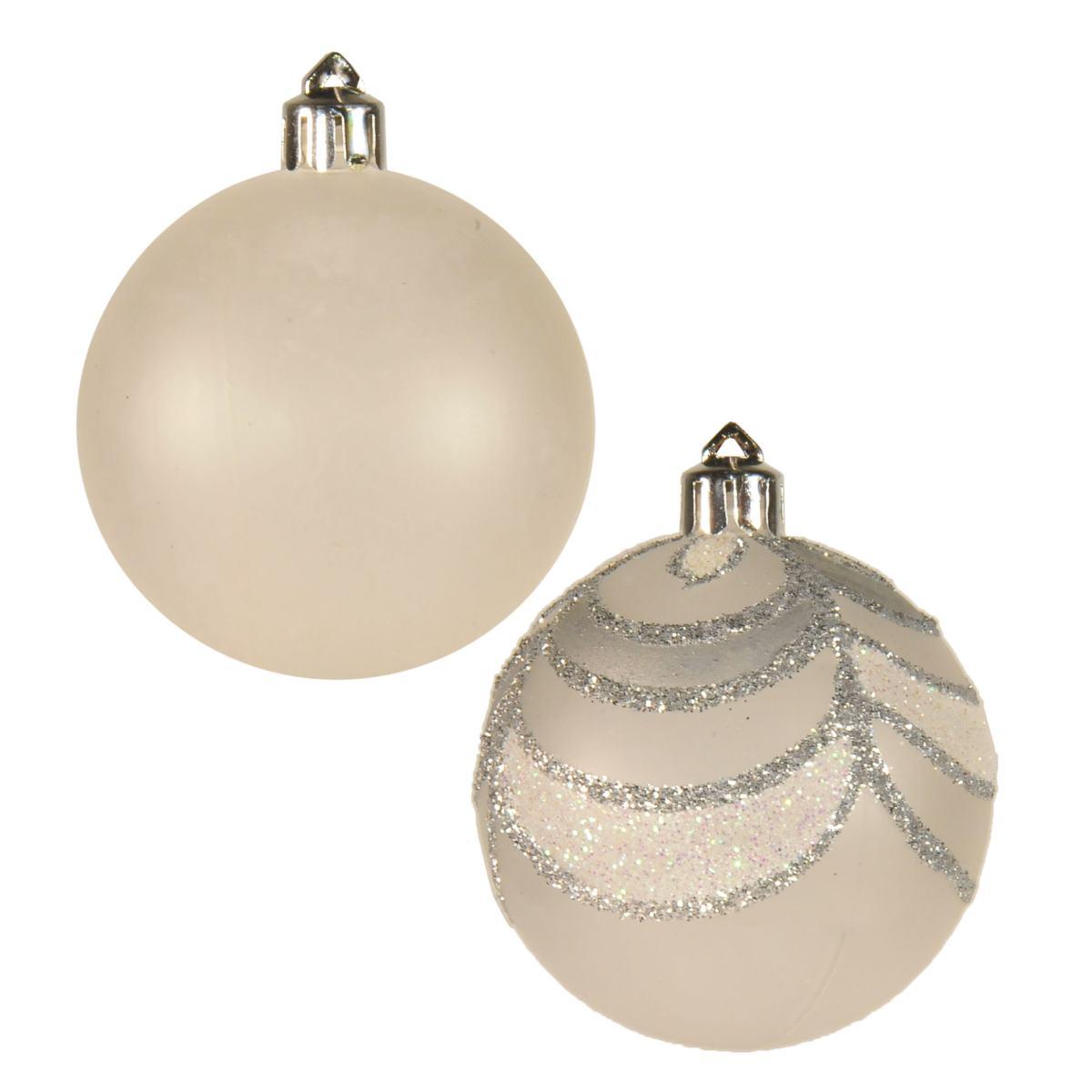 Pallina Natale cm.6 Bianco Satinato Bianco/Argento Set pz.5 |M2 Store