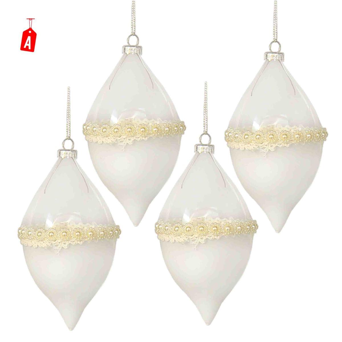 Pallina Natale Vetro Bianco Trasparente Burano 3 Modelli Set pz.4 |Moranduzzo