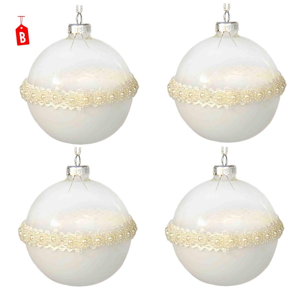 Pallina Natale Vetro Bianco Trasparente Burano 3 Modelli Set pz.4 |Moranduzzo