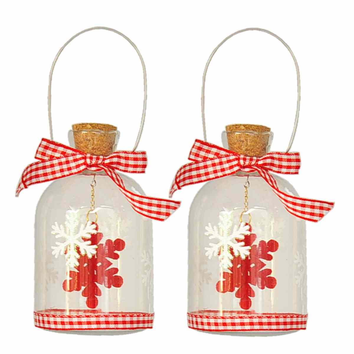 Decorazione Natalizia Bottiglia Vetro con Decori cm.10 pz.2 |Moranduzzo