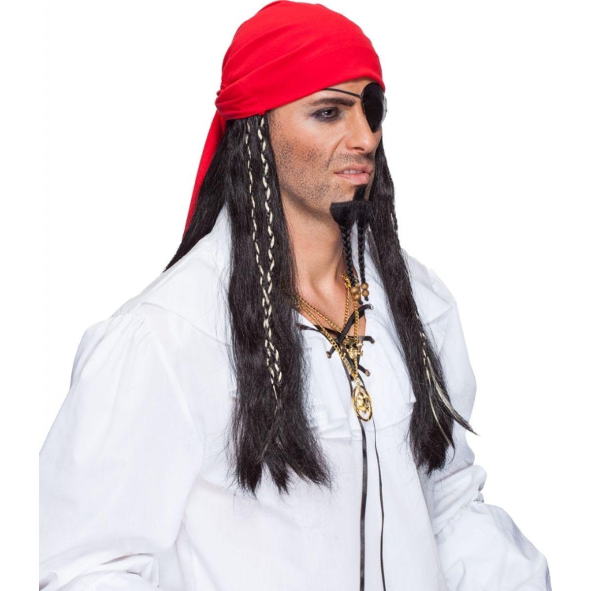 Parrucca Pirata Caraibi Nera con Bandana Rossa