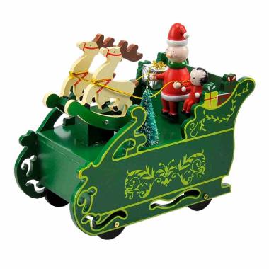 Carillon Babbo Natale con Slitta Verde Legno cm.19x9,5xh17