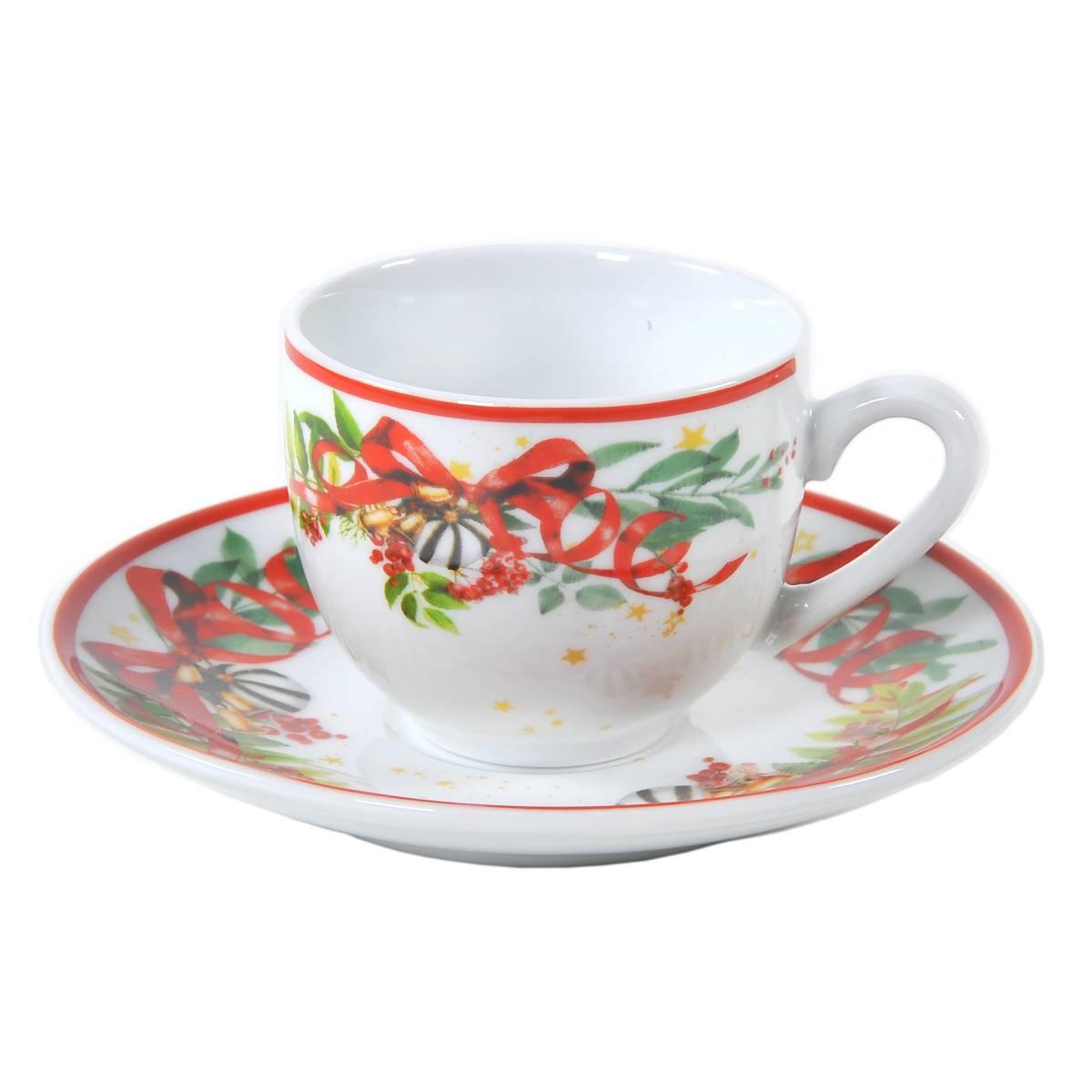 Tazzine Caff Natalizia Set pz.6 Porcellana Fade Xmas con Piattini |M2 Store