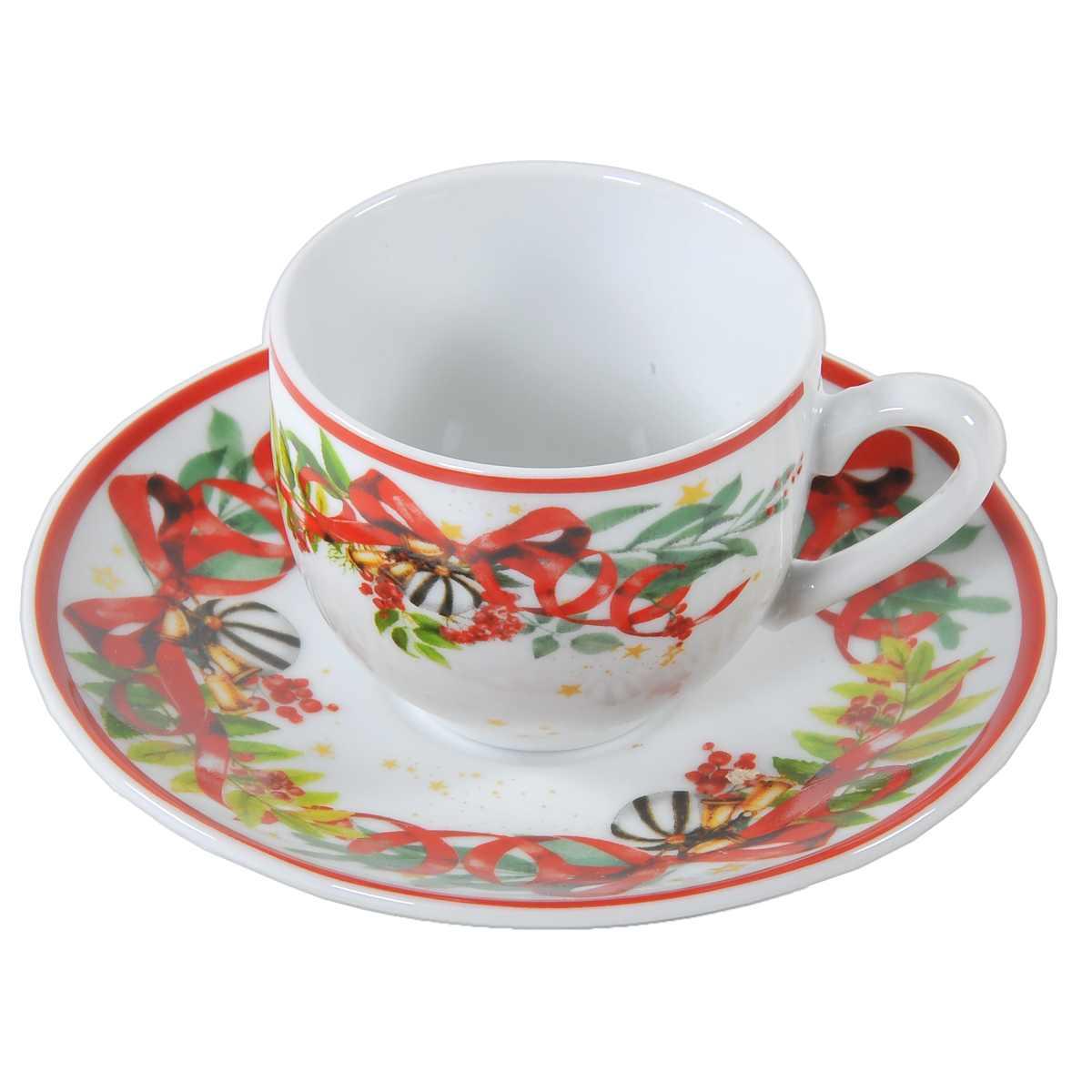 Tazzine Caff Natalizia Set pz.6 Porcellana Fade Xmas con Piattini |M2 Store