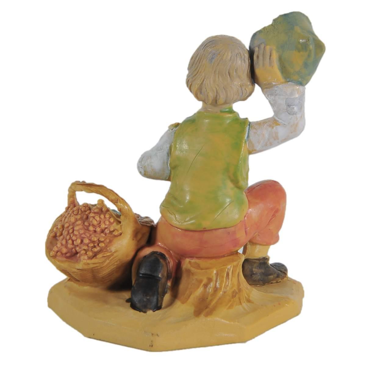 Statua cm.6 Uomo con Cesta Uva | Rossi Rosa