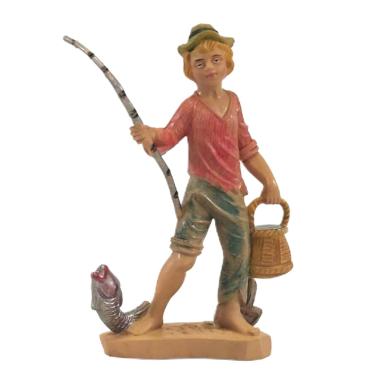 Statue Presepe - Pescatore con Canna da Pesca e Pesce cm.12