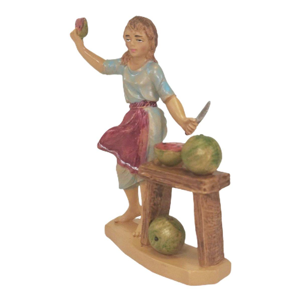 Statua cm.12 Donna con Banco Frutta | Rossi Rosa