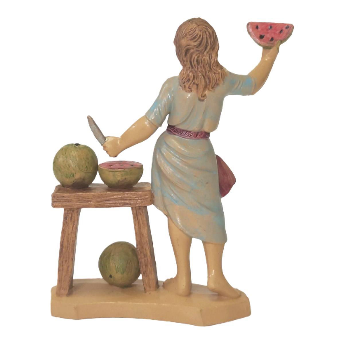 Statua cm.12 Donna con Banco Frutta | Rossi Rosa