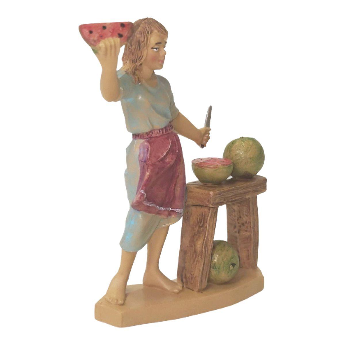 Statua cm.12 Donna con Banco Frutta | Rossi Rosa