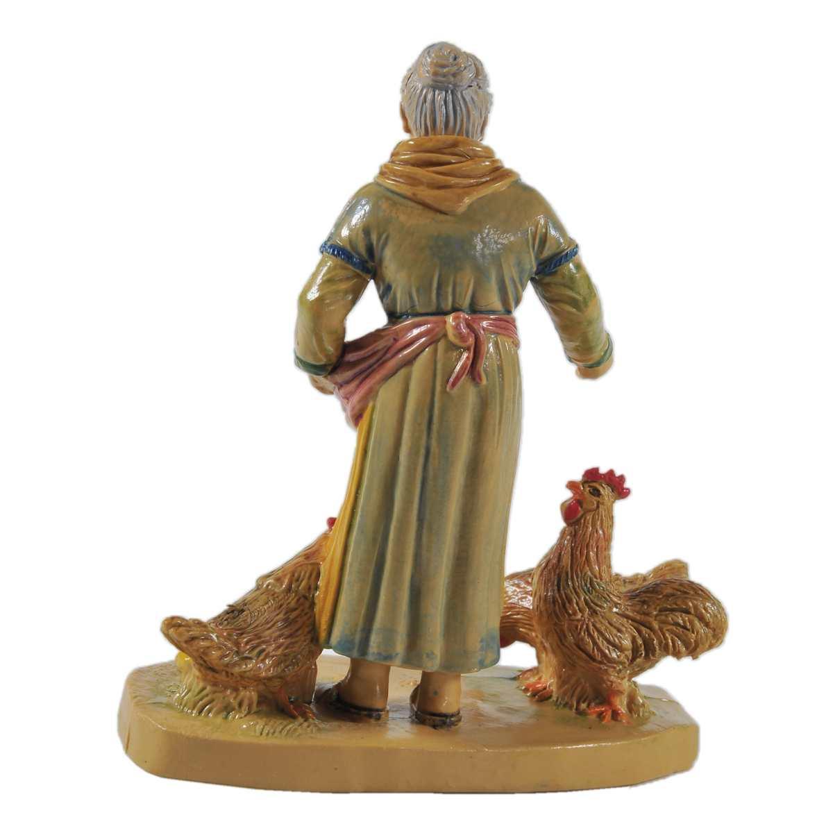 Statua cm.12 Donna con Galline | Rossi Rosa