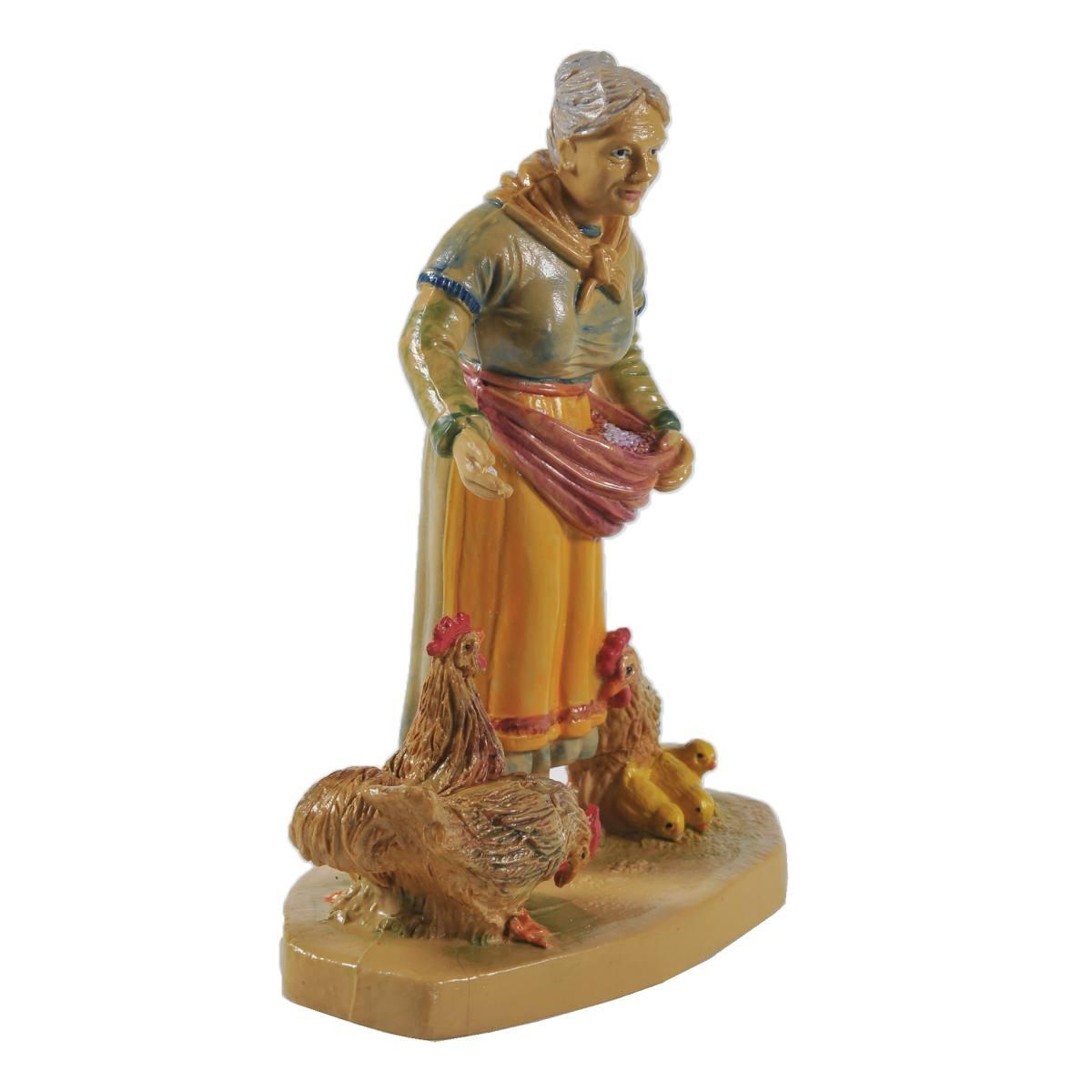 Statua cm.12 Donna con Galline | Rossi Rosa