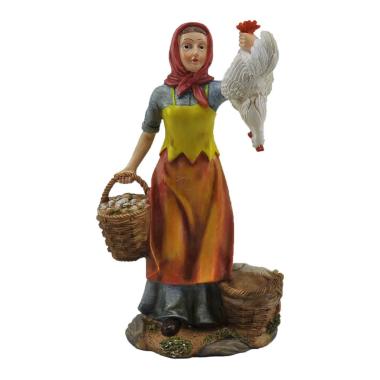 Statue Presepe - Donna con Gallo e Cesta cm.30