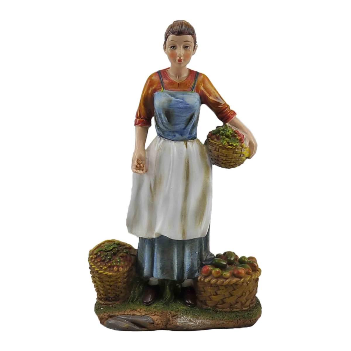 Statue Presepe - Fruttivendola con Ceste Frutta e Legumi cm.30