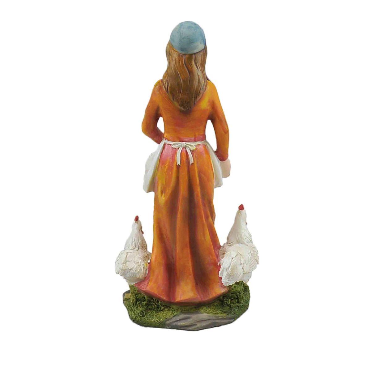 Statua cm.30 Donna con Galline | Rossi Rosa
