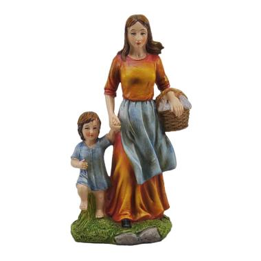 Statue Presepe - Donna con Bambino e Cesta cm.30