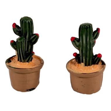 Piantine Cactus Verdi in Resina Set 2 Pezzi