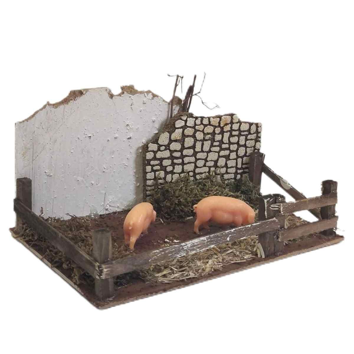 Animali Maiali con Recinto e Verso cm.20x14x12 | Rossi Rosa