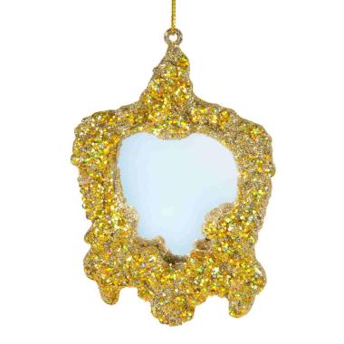 Pallina Natale Specchio Oro Glitter cm.8x8 Assortito