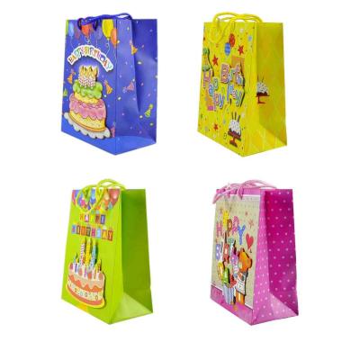 Busta Regalo Happy Birthday 3D cm.18x10x23 4 Colori