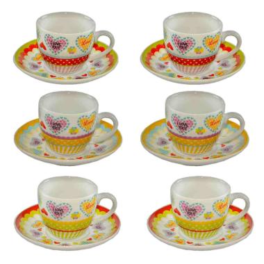 Tazzina Caffè Ceramica Cuori Multicolor Set pz.6
