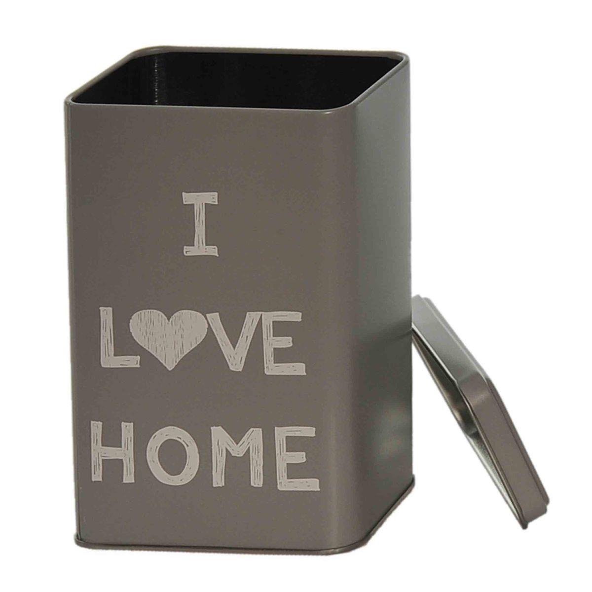 Barattolo "I Love Home" Metallo cm.9,5x6xh16 3 Colori