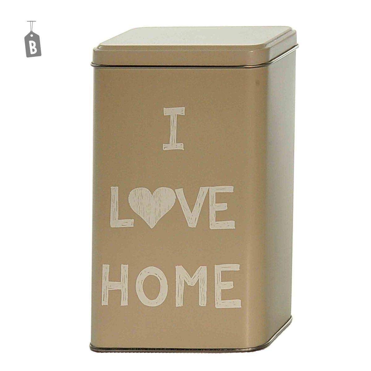 Barattolo "I Love Home" Metallo cm.9,5x6xh16 3 Colori