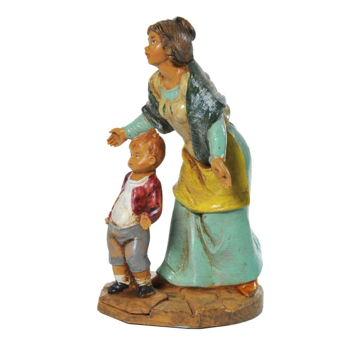 Statua cm.12 Pastorella con Bambino Levana e Barak | Fontanini