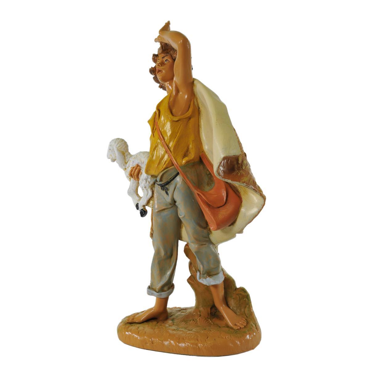 Statua presepe 30 cm pastore meravigliato con pecora