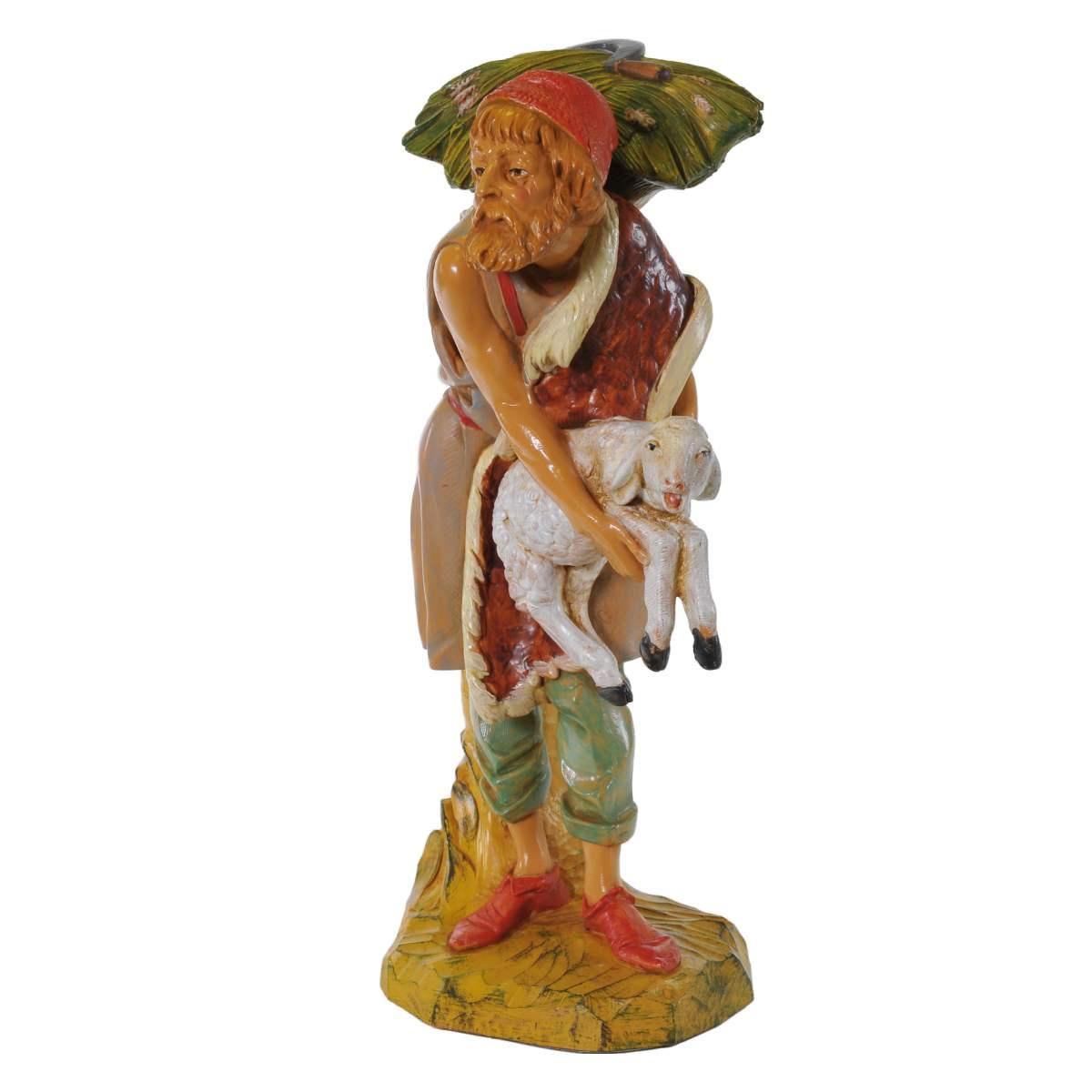 Statua presepe 30 cm pastore con gerla e agnello