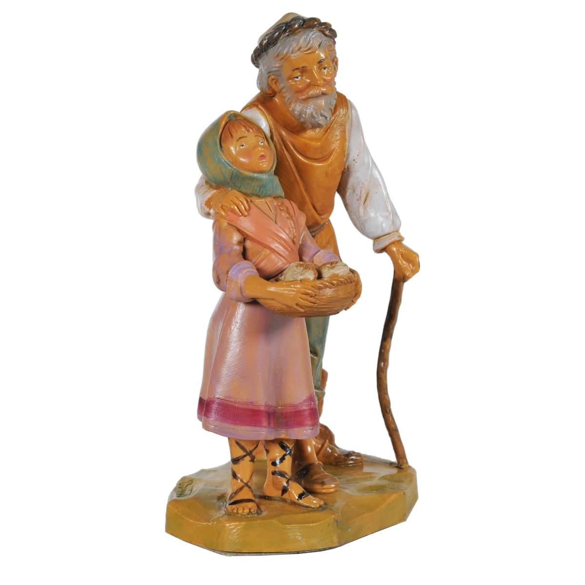 Statua presepe 12 cm vecchio con bambina edizione limitata