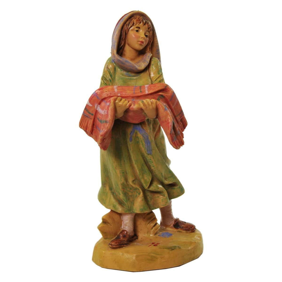Statua presepe 12 cm pastorella gabriella con coperta