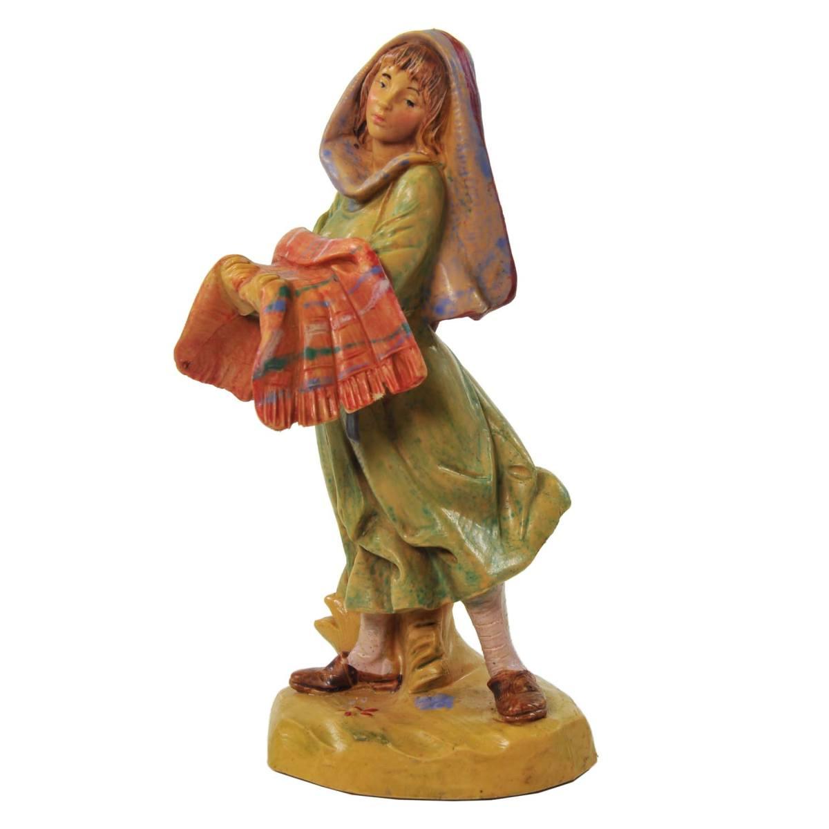 Statua presepe 12 cm pastorella gabriella con coperta