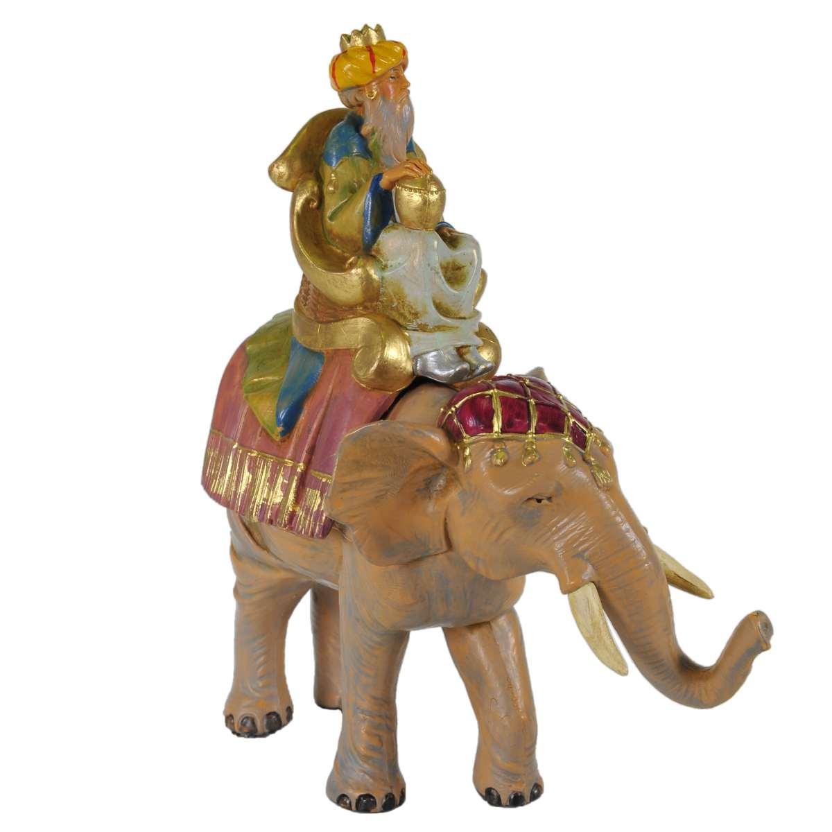 Statua cm.12 Re Magio Gaspare con Elefante cm.16x8xH17,5 | Fontanini