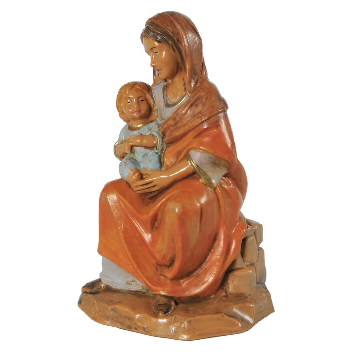 Statua cm.12 Ednah Donna Seduta con Bambino in Braccio | Fontanini